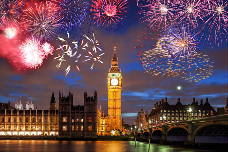 London at night during fireworks celebrations in november